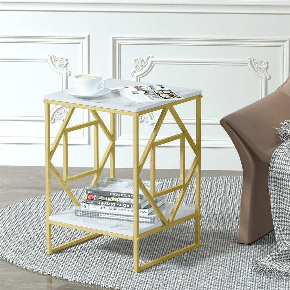 2 Tier Sintered Stone Coffee End Table Geometric