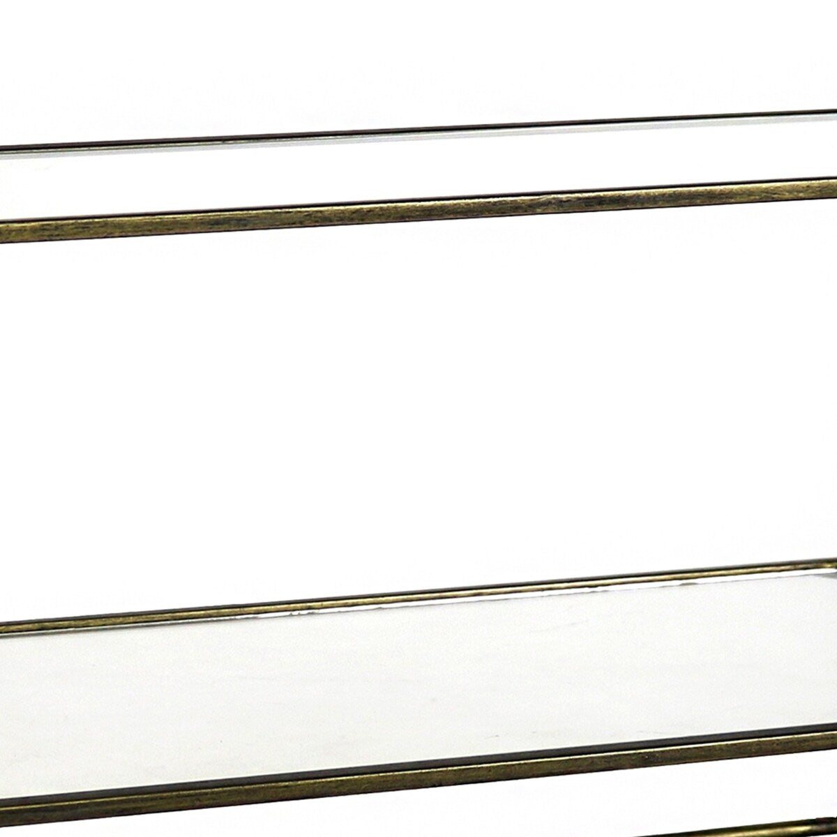 2 Tier Tubular Metal Frame Stand with Glass Shelves, Brass and Clear