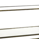 2 Tier Tubular Metal Frame Stand with Glass Shelves, Brass and Clear