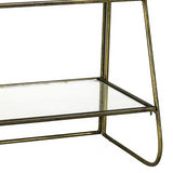 2 Tier Tubular Metal Frame Stand with Glass Shelves, Brass and Clear