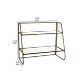 2 Tier Tubular Metal Frame Stand with Glass Shelves, Brass and Clear