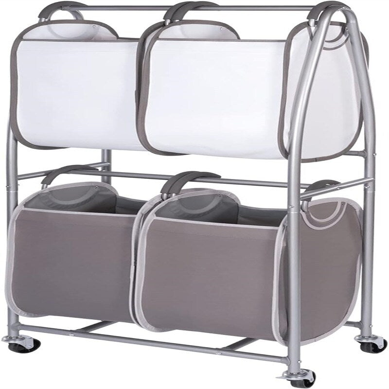 2 Tier Vertical Rolling Laundry Cart Rolling Storage Cart On Wheels - 25"L x 15"W x 60"H