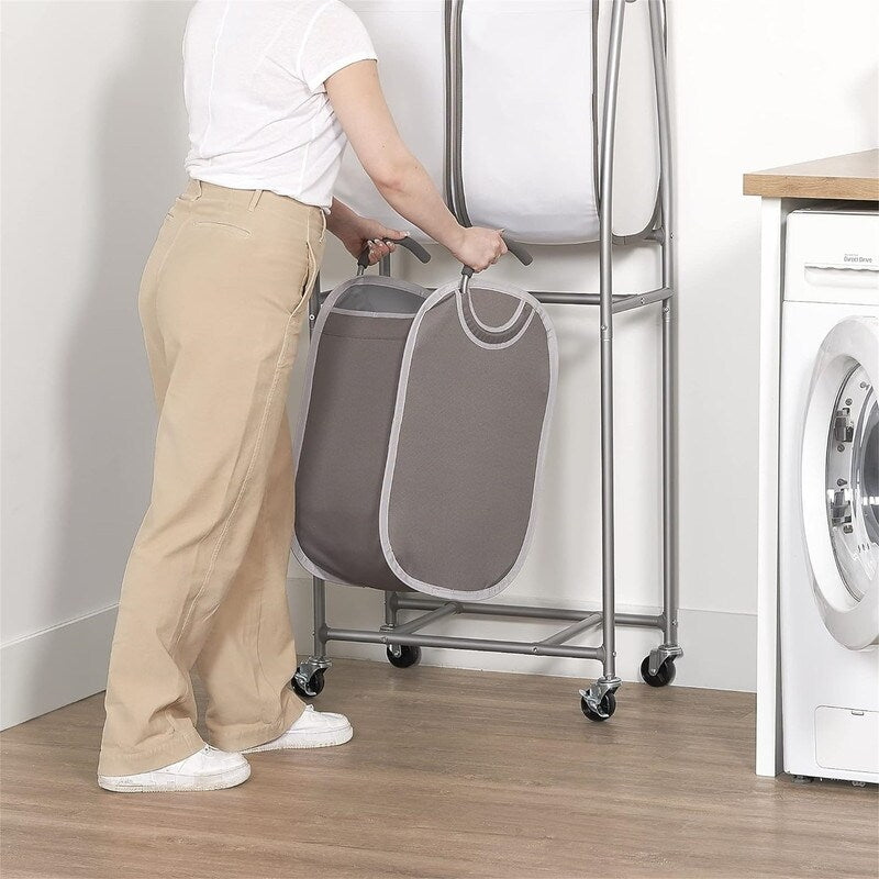 2 Tier Vertical Rolling Laundry Cart Rolling Storage Cart On Wheels - 25"L x 15"W x 60"H