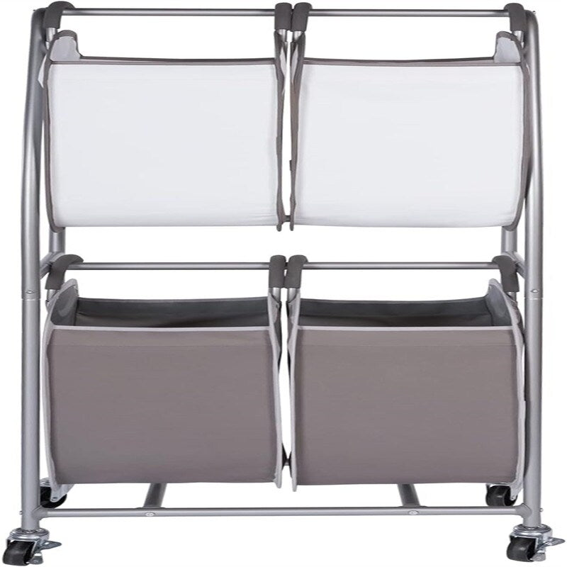 2 Tier Vertical Rolling Laundry Cart Rolling Storage Cart On Wheels - 25"L x 15"W x 60"H