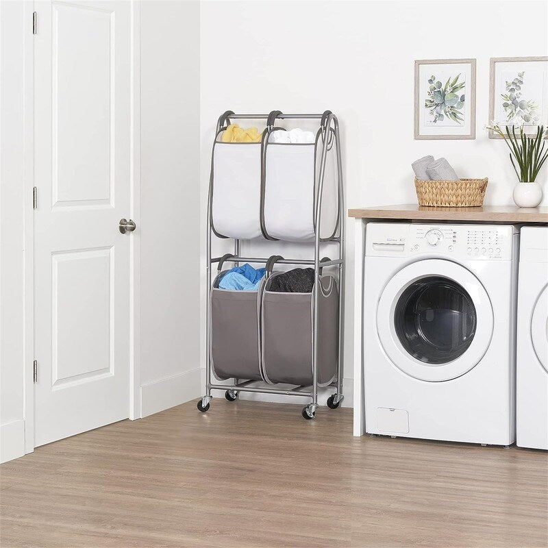 2 Tier Vertical Rolling Laundry Cart Rolling Storage Cart On Wheels - 25"L x 15"W x 60"H