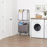 2 Tier Vertical Rolling Laundry Cart Rolling Storage Cart On Wheels - 25"L x 15"W x 60"H