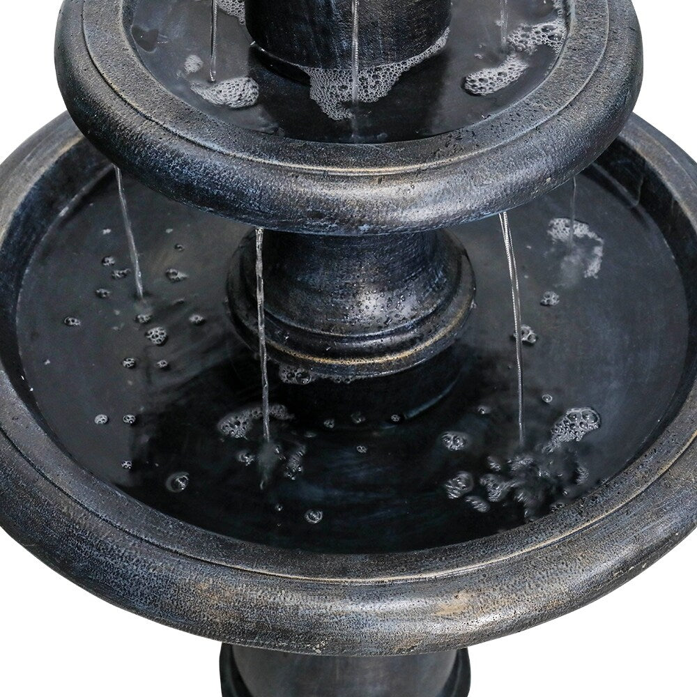 2 Tiered Floor Waterfall Fountain with Pump for Outdoor Patio Garden