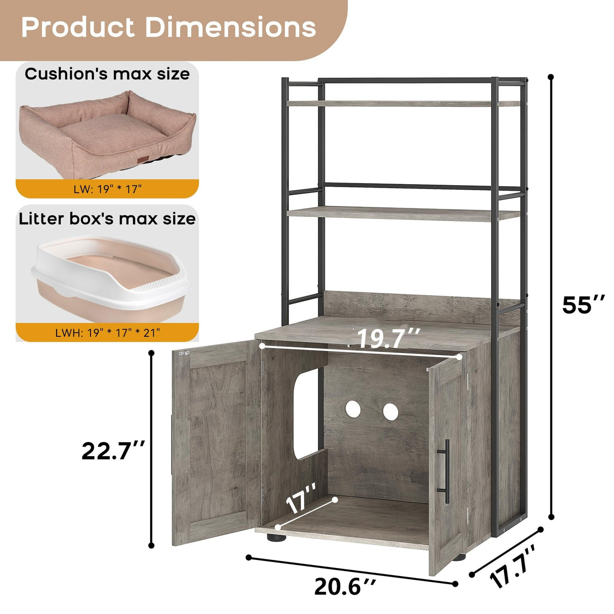 2-in-1 Cat Litter Box Enclosure with with 3 Shelves and Door