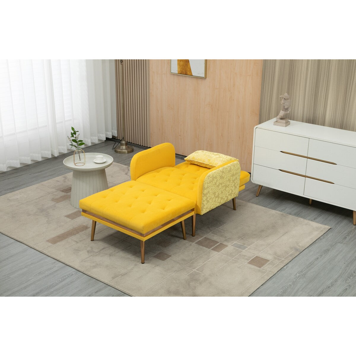 2 in 1 Chaise Velvet Lounge Chair Accent Chair with 3 Reclining Angles, Indoor Lounge Sofa with Ottoman & Elegant Pillow