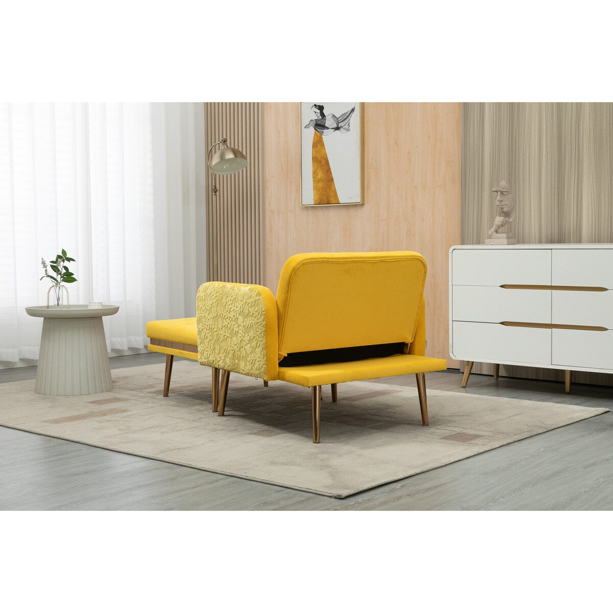 2 in 1 Chaise Velvet Lounge Chair Accent Chair with 3 Reclining Angles, Indoor Lounge Sofa with Ottoman & Elegant Pillow