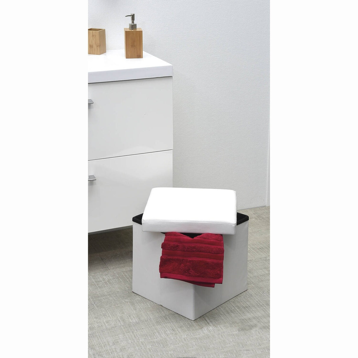 2-in-1 Foldable Faux Leather Pouffe Storage Cube and Ottoman
