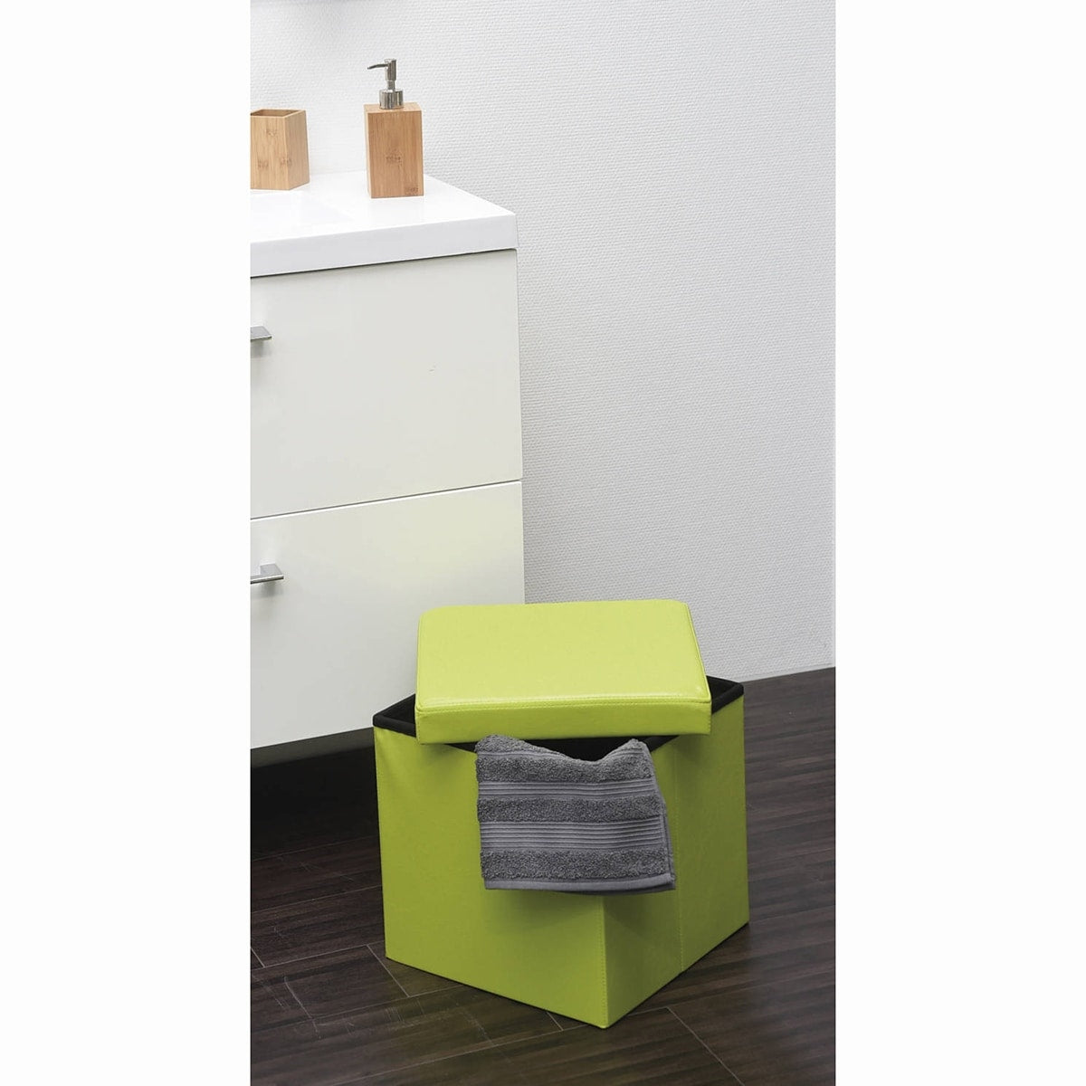 2-in-1 Foldable Faux Leather Pouffe Storage Cube and Ottoman