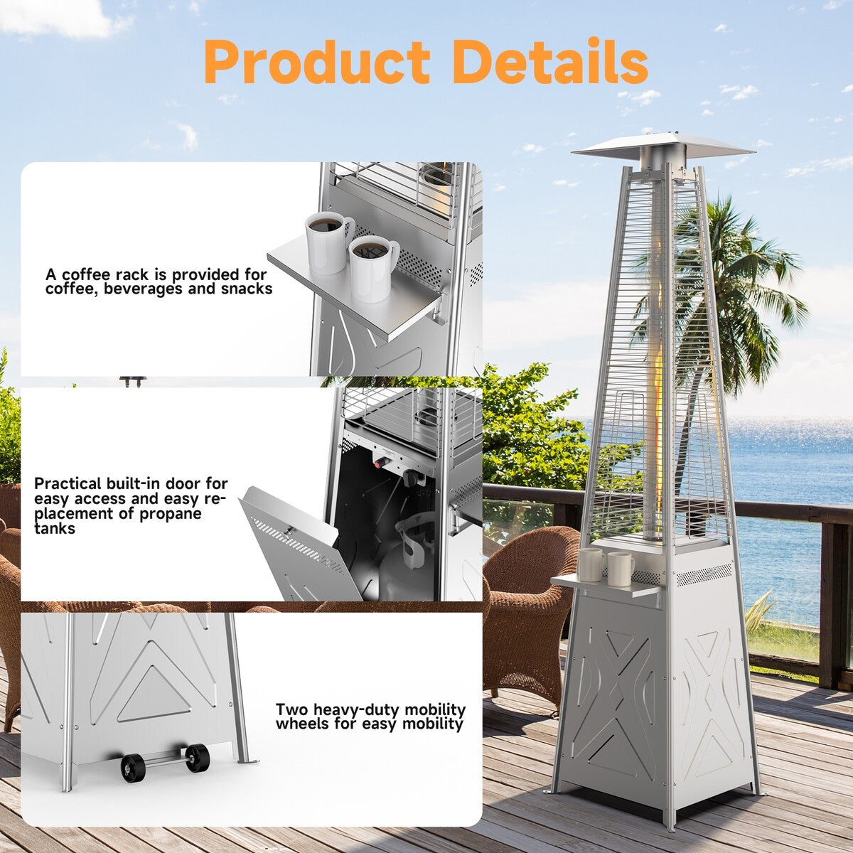 2-in-1 Gas Patio Heater Patio Outdoor with Removable Table Wheels