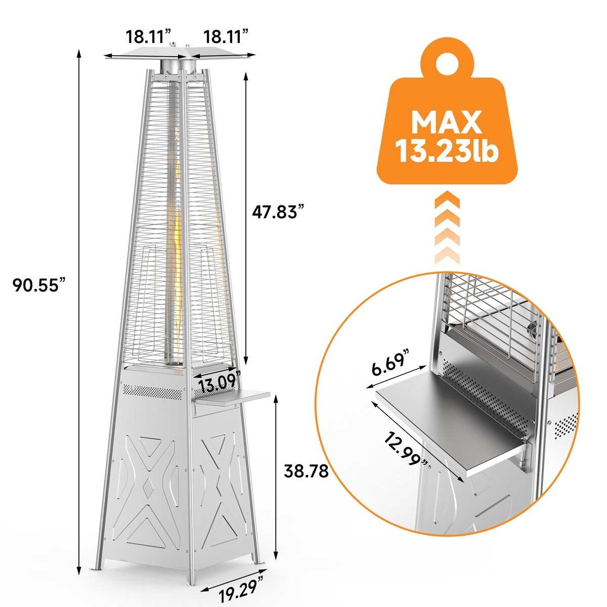 2-in-1 Gas Patio Heater Patio Outdoor with Removable Table Wheels