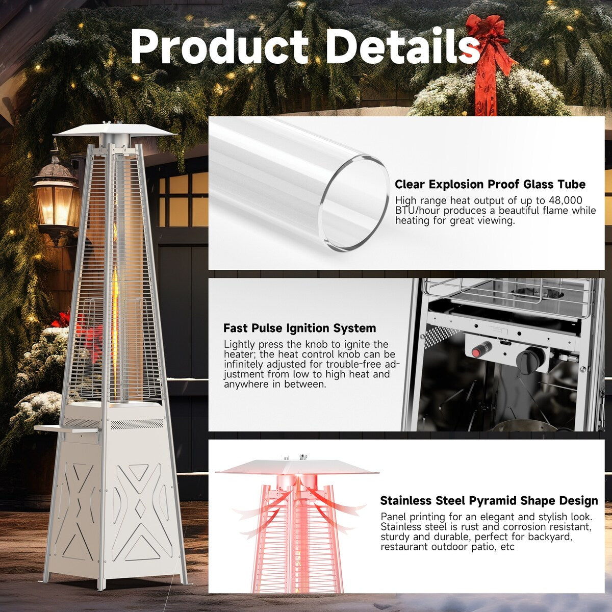 2-in-1 Gas Patio Heater Patio Outdoor with Removable Table Wheels