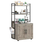 2-in-1 Hidden Cat Litter Box with 3 Shelves and Door