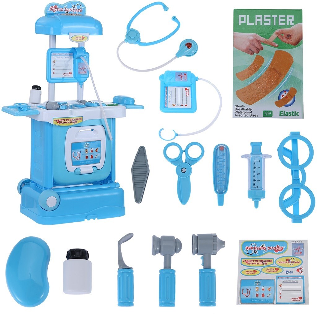 2 in 1 Pretend Play Kit for Kids with Handy Trolley Suitcase Set for Kids many of M Edical Accessories