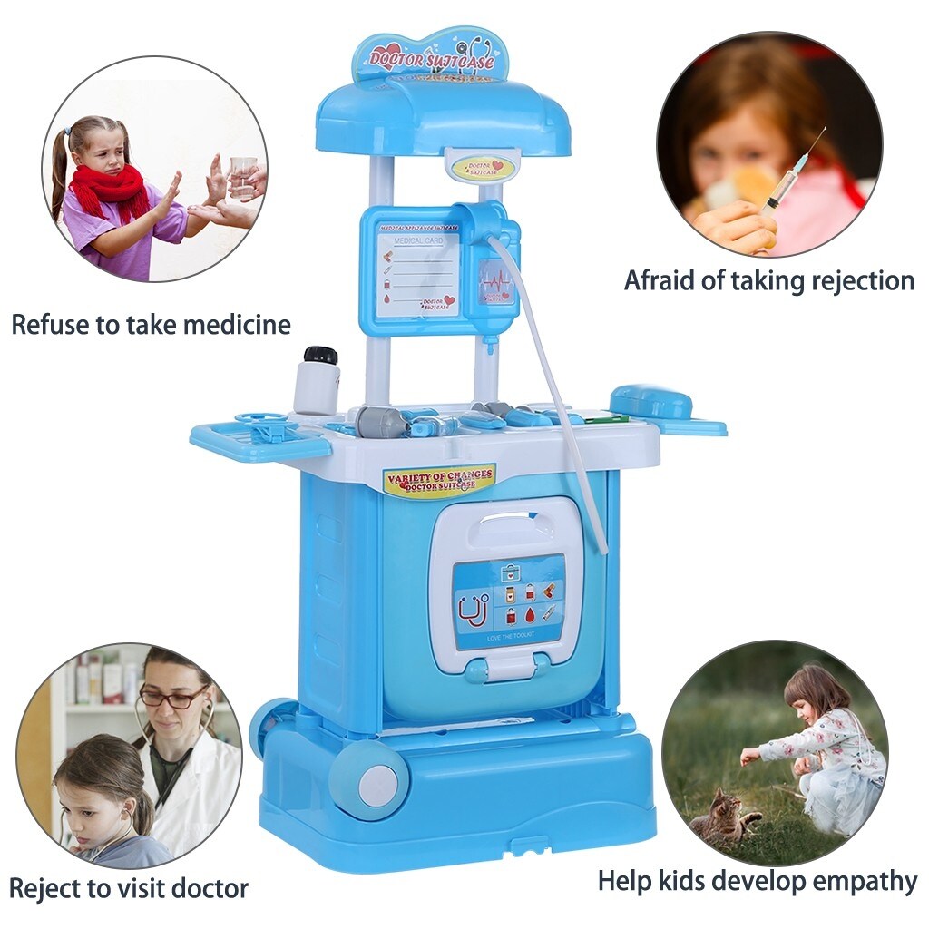 2 in 1 Pretend Play Kit for Kids with Handy Trolley Suitcase Set for Kids many of M Edical Accessories