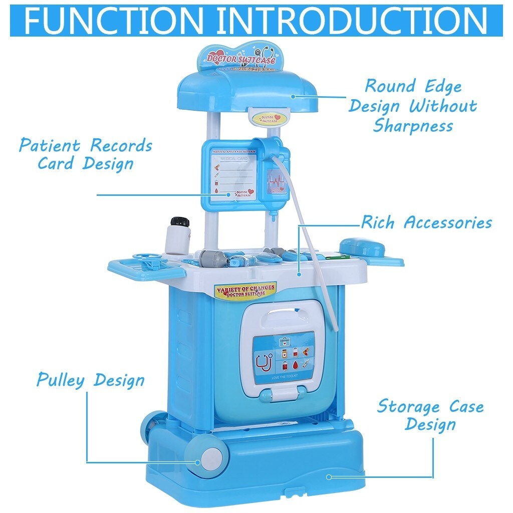 2 in 1 Pretend Play Kit for Kids with Handy Trolley Suitcase Set for Kids many of M Edical Accessories