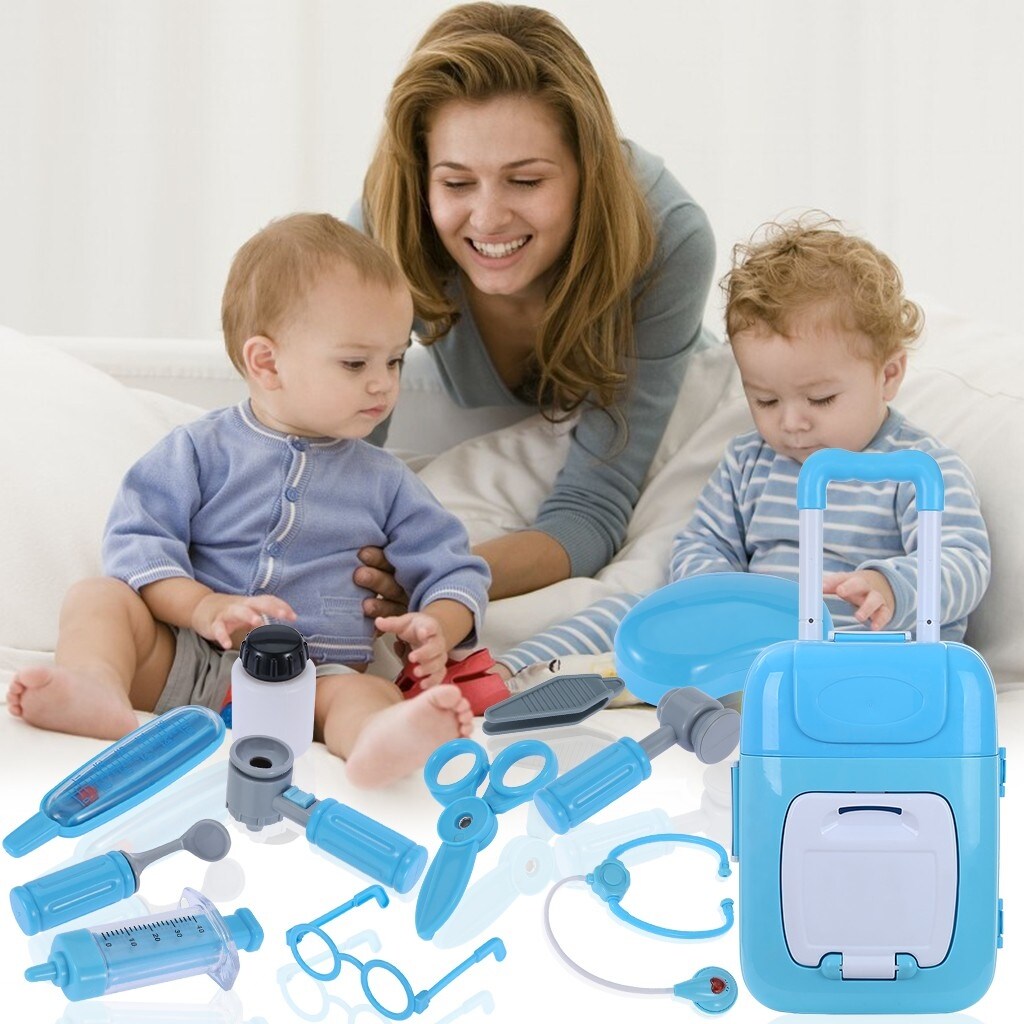 2 in 1 Pretend Play Kit for Kids with Handy Trolley Suitcase Set for Kids many of M Edical Accessories
