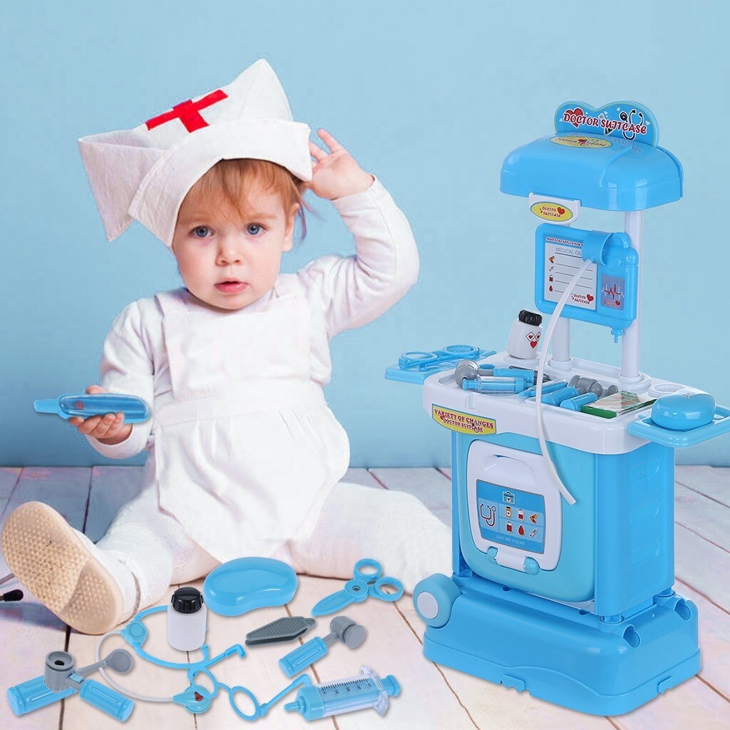 2 in 1 Pretend Play Kit for Kids with Handy Trolley Suitcase Set for Kids many of M Edical Accessories