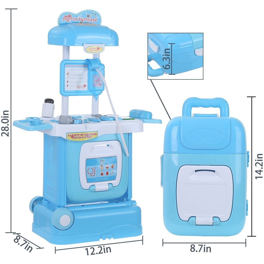 2 in 1 Pretend Play Kit for Kids with Handy Trolley Suitcase Set for Kids many of M Edical Accessories