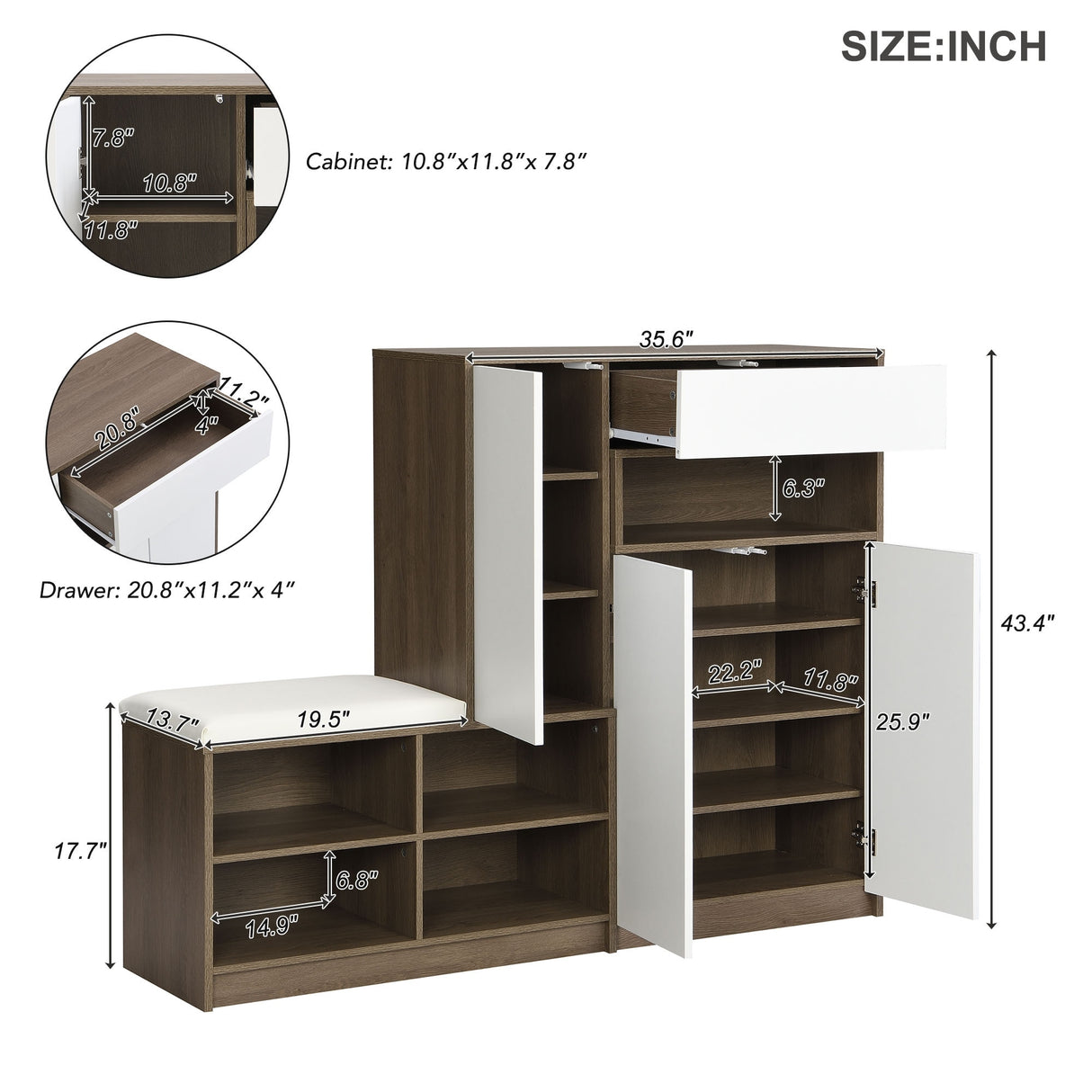2-in-1 Shoe Storage Bench & Shoe Cabinets