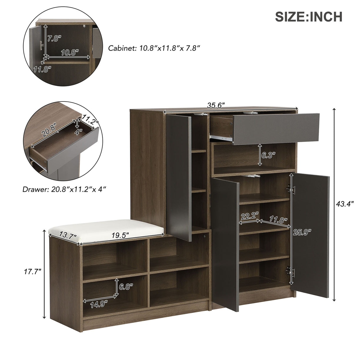 2-in-1 Shoe Storage Bench & Shoe Cabinets
