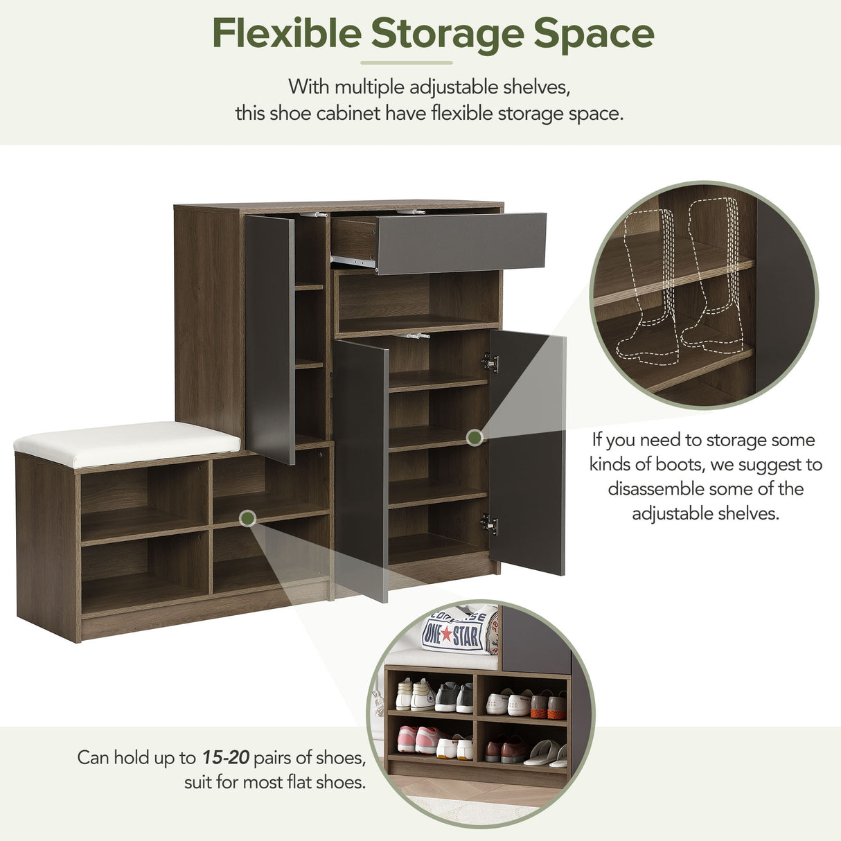 2-in-1 Shoe Storage Bench & Shoe Cabinets