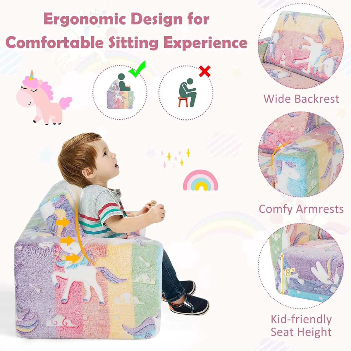 2-in-1 Toddler Couch Foam Kids Convertible Sofa Toddler Couch Lounger