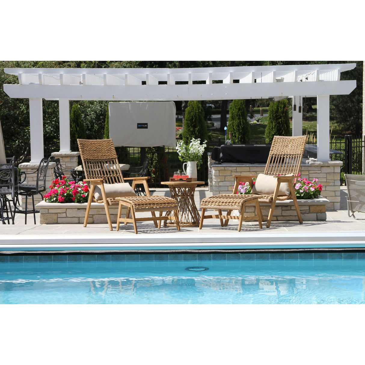 2 pc. Samera Teak & Bohemian Ottoman Set