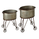2 pc. set. Ribbed Galvanized Oval Planter Cart.