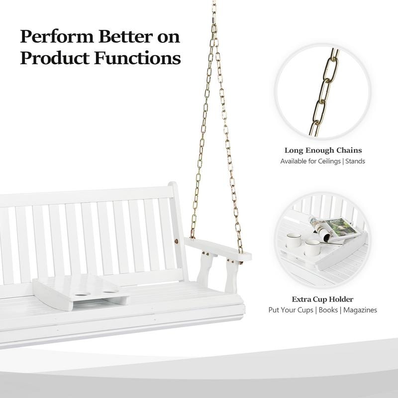 2-person Wooden Patio Porch Swing with Cup Holder