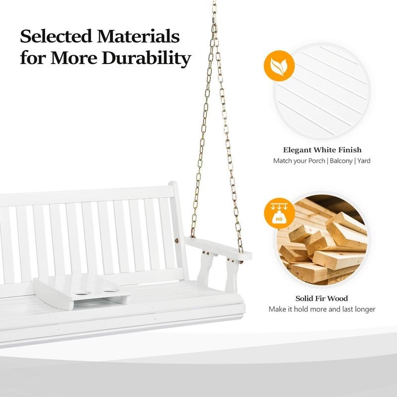 2-person Wooden Patio Porch Swing with Cup Holder