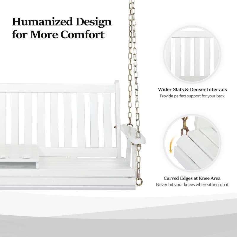 2-person Wooden Patio Porch Swing with Cup Holder