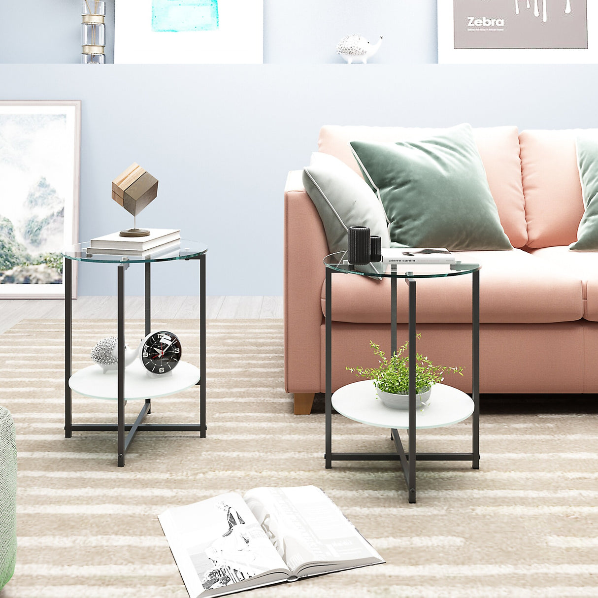 2-piece set (Clear) Tempered Glass End Table