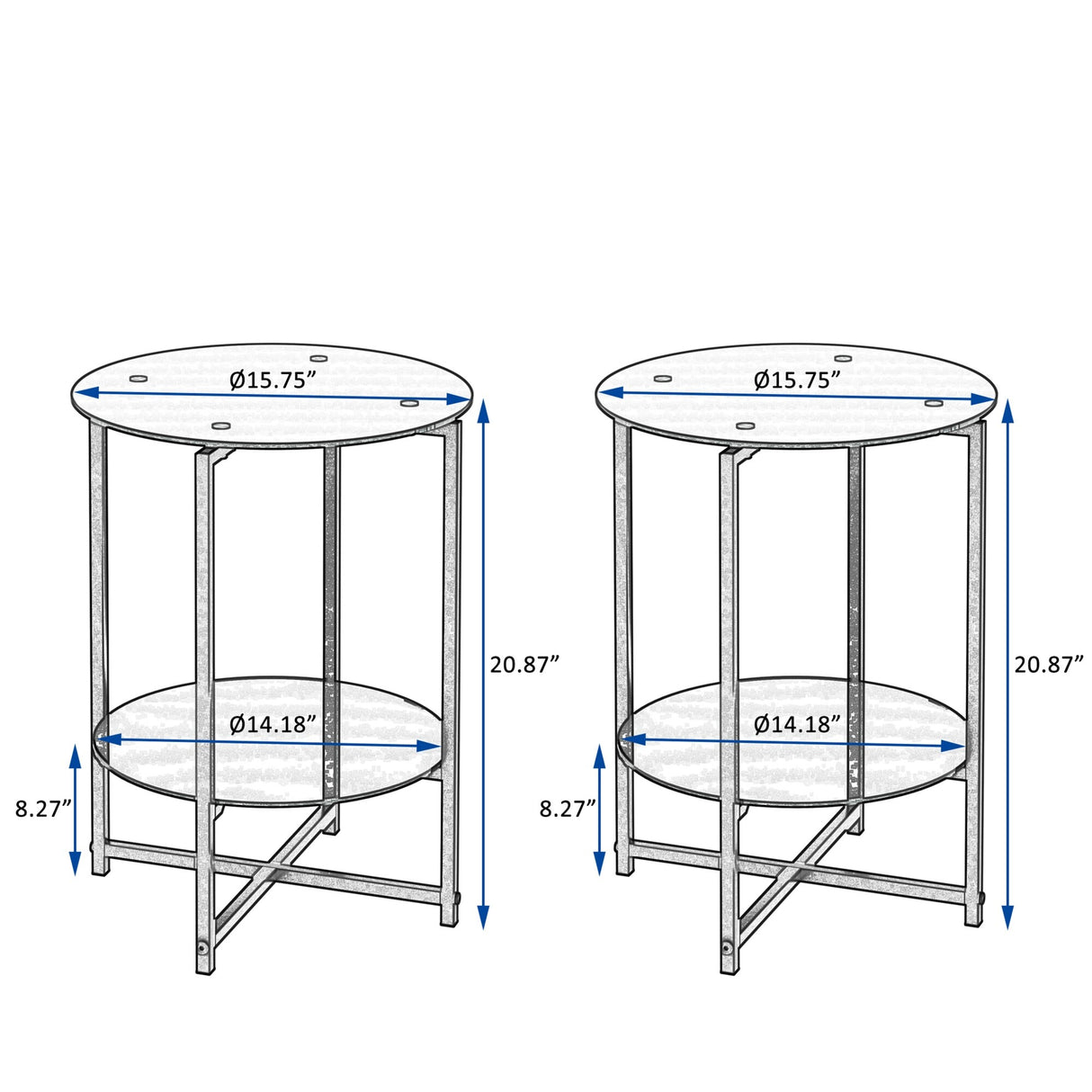 2-piece set (Clear) Tempered Glass End Table