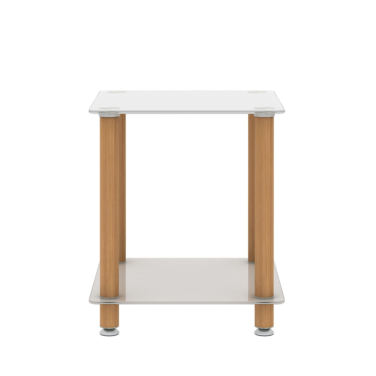 2-tiers Storage Shelf End Table Modern Rectangle Side Table with Metal Tube Legs Sofa Table with Tempered Glass Tabletop