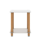 2-tiers Storage Shelf End Table Modern Rectangle Side Table with Metal Tube Legs Sofa Table with Tempered Glass Tabletop