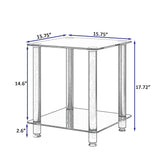 2-tiers Storage Shelf End Table Modern Rectangle Side Table with Metal Tube Legs Sofa Table with Tempered Glass Tabletop
