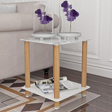 2-tiers Storage Shelf End Table Modern Rectangle Side Table with Metal Tube Legs Sofa Table with Tempered Glass Tabletop