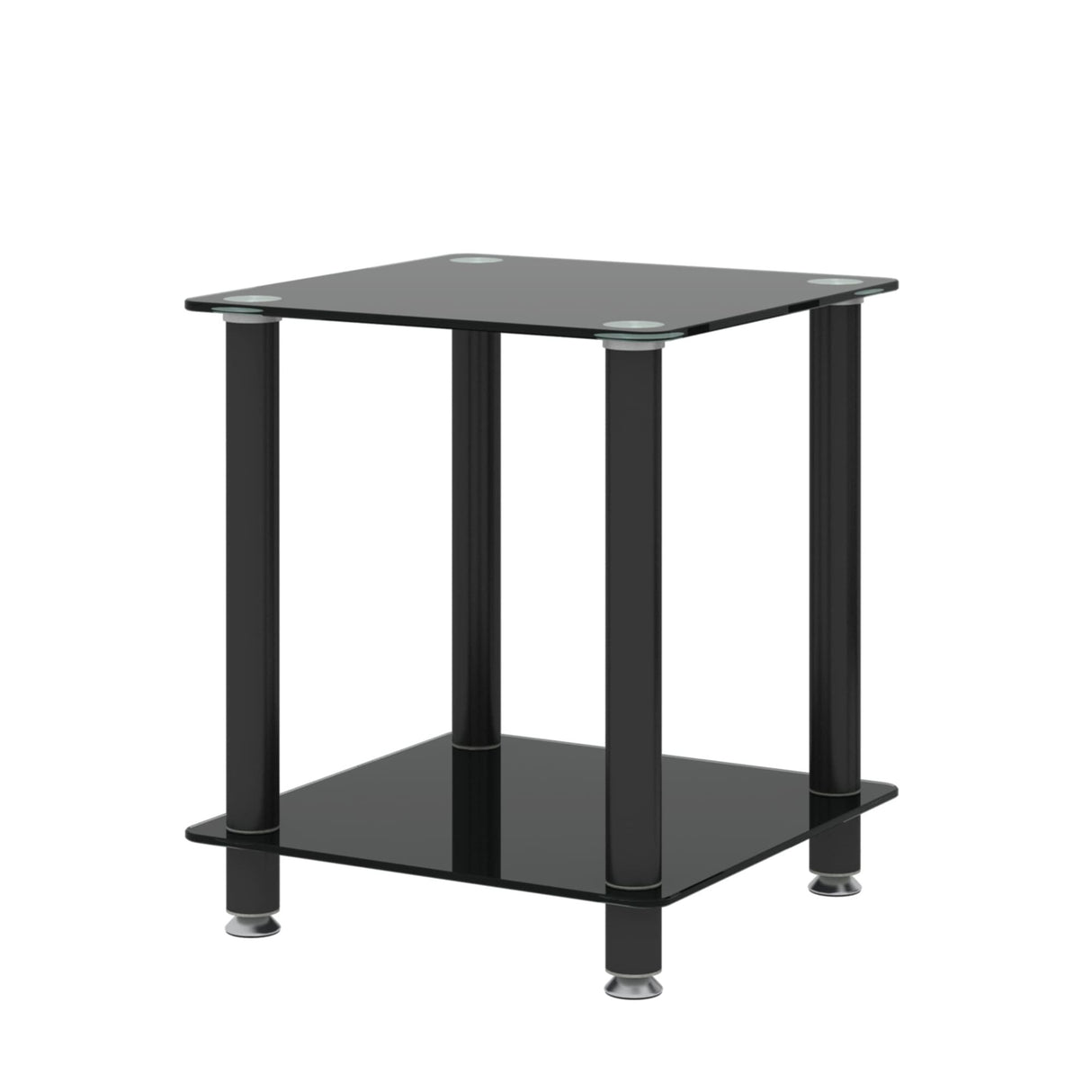 2-tiers Storage Shelf End Table Modern Rectangle Side Table with Metal Tube Legs Sofa Table with Tempered Glass Tabletop