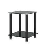 2-tiers Storage Shelf End Table Modern Rectangle Side Table with Metal Tube Legs Sofa Table with Tempered Glass Tabletop