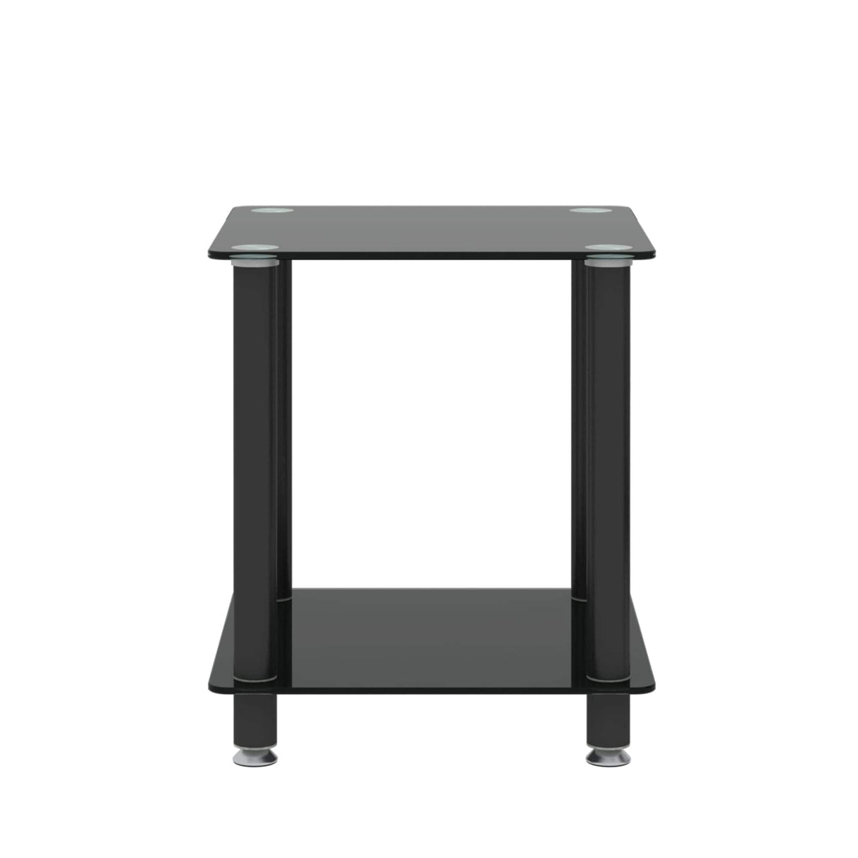 2-tiers Storage Shelf End Table Modern Rectangle Side Table with Metal Tube Legs Sofa Table with Tempered Glass Tabletop