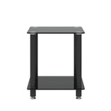 2-tiers Storage Shelf End Table Modern Rectangle Side Table with Metal Tube Legs Sofa Table with Tempered Glass Tabletop