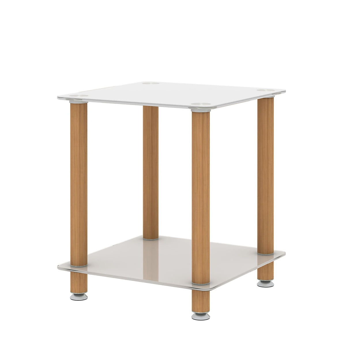 2-tiers Storage Shelf End Table Modern Rectangle Side Table with Metal Tube Legs Sofa Table with Tempered Glass Tabletop