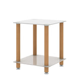 2-tiers Storage Shelf End Table Modern Rectangle Side Table with Metal Tube Legs Sofa Table with Tempered Glass Tabletop