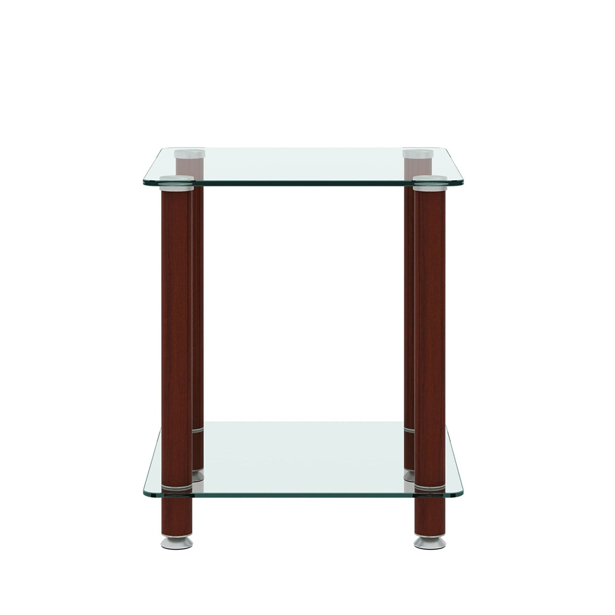 2-tiers Storage Shelf End Table Modern Rectangle Side Table with Metal Tube Legs Sofa Table with Tempered Glass Tabletop