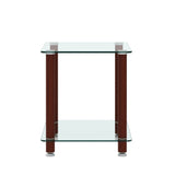 2-tiers Storage Shelf End Table Modern Rectangle Side Table with Metal Tube Legs Sofa Table with Tempered Glass Tabletop