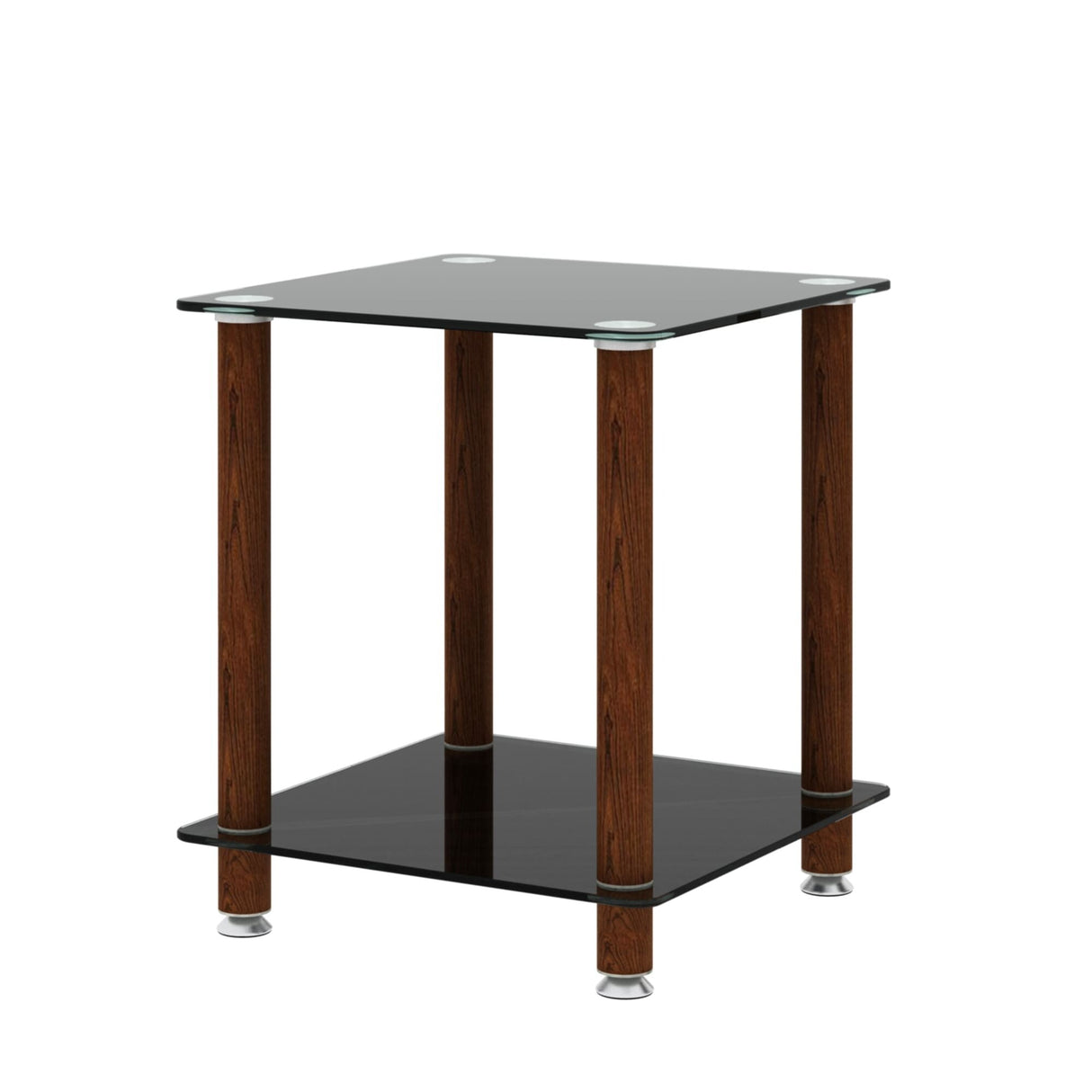 2-tiers Storage Shelf End Table Modern Rectangle Side Table with Metal Tube Legs Sofa Table with Tempered Glass Tabletop